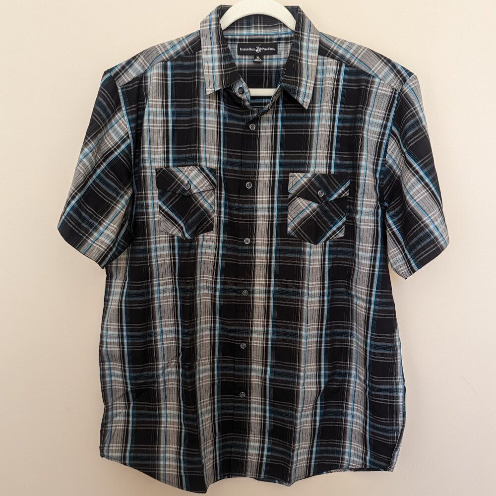 Beverly Hills Polo Club short sleeve button front men's dress shirt XL EUC